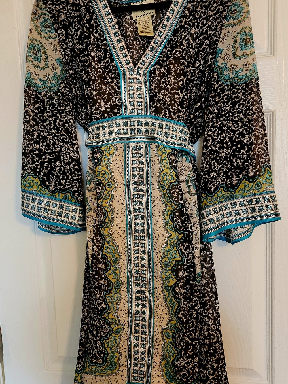 Ice Boho Midi Dress in Black, Teal, and Cream